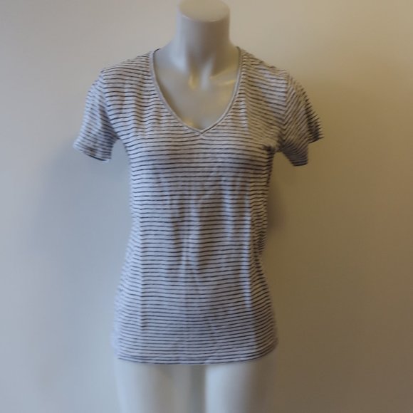 RAG & BONE WHITE/BLACK STRIPED V-NECK T-SHIRT XS - Picture 1 of 7